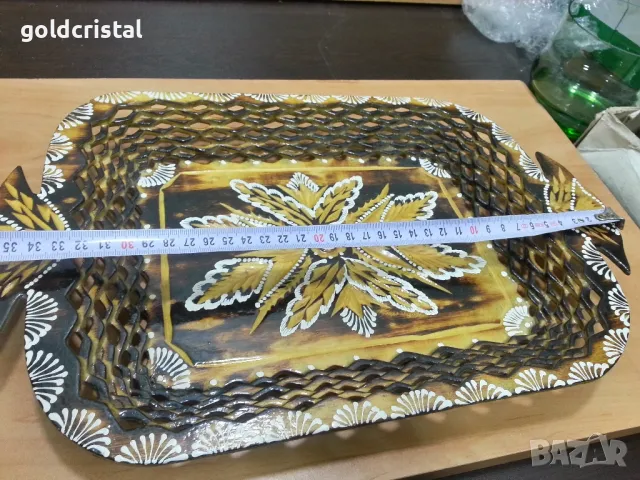 Стар дървен поднос дърворезба , снимка 3 - Антикварни и старинни предмети - 49875038