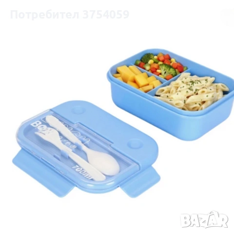 Кутия за обяд Cheffinger с 3 отделения, вилица и лъжица – компактна кутия за храна, снимка 7 - Кутии за храна - 53174597