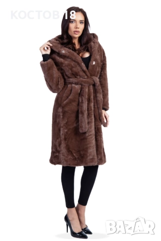 Зимно дамско дълго палто 4253 кафяв/сив/черен, снимка 16 - Якета - 51957816