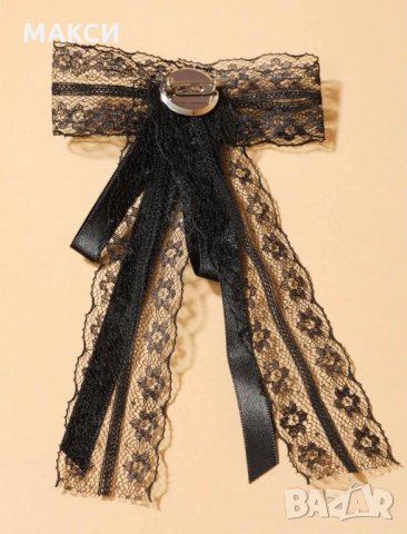 Стилен аксесоар/жалейка за ревер с перлена декорация с дантела и сатенена панделка в черно, снимка 2 - Други - 35518899
