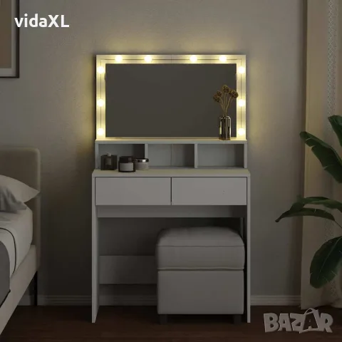 vidaXL Тоалетка с LED, бяла, 80x41x134,5 см, снимка 3 - Тоалетки - 56148128