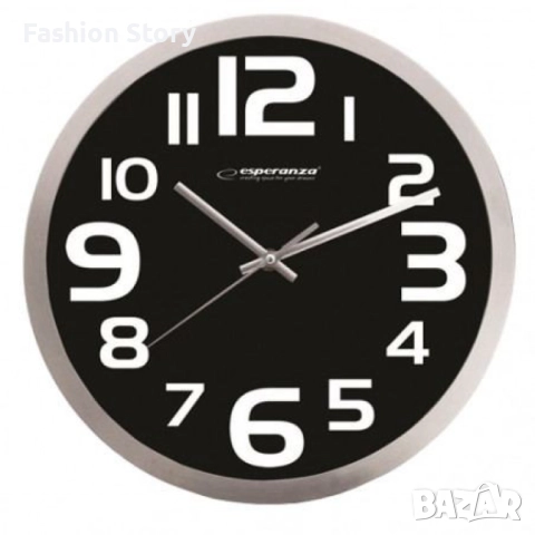 Стенен часовник Zurich, 25см., големи цифри, кварц, черен, бял, снимка 3 - Стенни часовници - 51912709