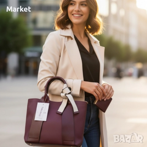 Елегантна бордо чанта 2 в 1 – стил и удобство за всяка жена