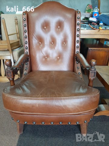 Ретро кресло естествена кожа внос от Холандия , снимка 2 - Дивани и мека мебел - 40253214