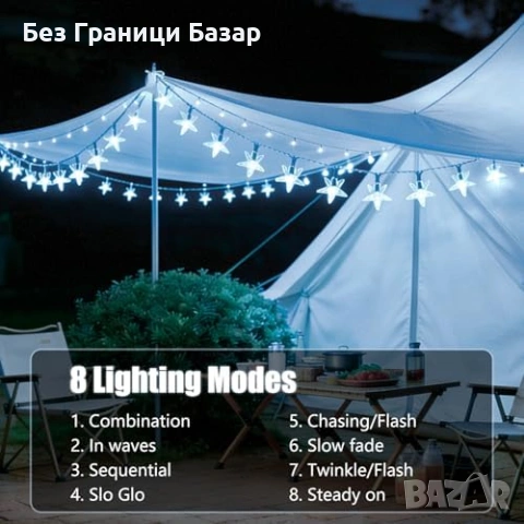 Нови Градински соларни светлини 50 LED 7м водоустойчиви слънчеви звезди, снимка 4 - Соларни лампи - 54151827