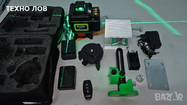 Лазерен нивелир с 2 батерии 16 линии зелен самоневилиращ пълен комплект водоустойчив, снимка 2 - Измервателни инструменти - 37568056