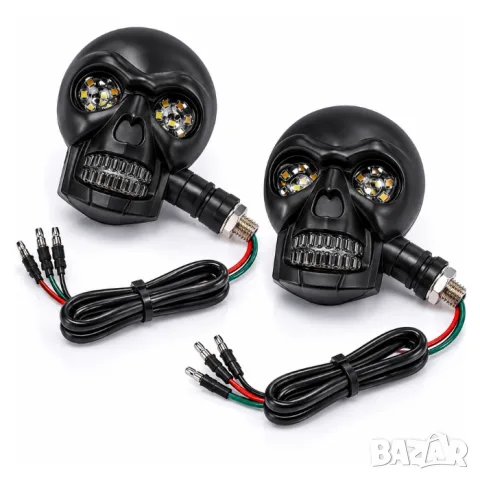LED мигачи за мотор с дизайн череп 2 броя