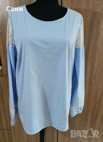 Карирана блуза с дантела на ръкавите , снимка 6 - Блузи с дълъг ръкав и пуловери - 49780017