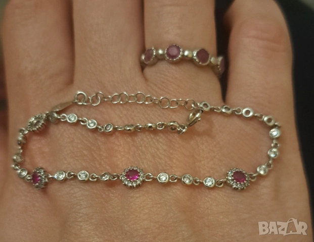 Сребърен комплект с рубини