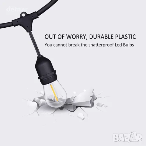 Skeerei 8 M Градински фестонни светлини Е27 със 7+1 S14 нечупливи крушки, топло бяло, снимка 5 - Лед осветление - 49505563