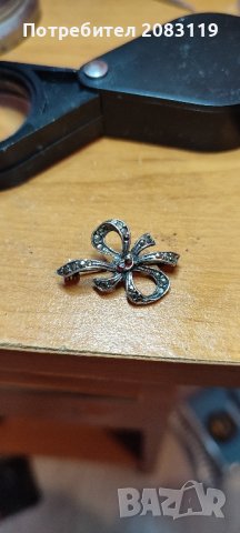 Винтидж сребърна игла/брошка с марказит и рубинен лък

, снимка 2 - Антикварни и старинни предмети - 44185671