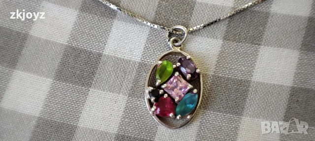 СРЕБЪРНО КОЛИЕ С РАЗНОЦВЕТНИ ЦИРКОНИ 3.39 гр. / проба 925 , снимка 2 - Колиета, медальони, синджири - 48654368