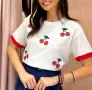 Памучни дамски тениски с черешки Различни цветове , снимка 1
