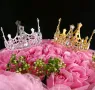 Корона Тиара метална медена сребриста златиста с камъни за украса декор на торта парти, снимка 1
