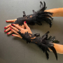 Елегантни дантелени ръкавици без пръсти, декорирани с пера- 3007