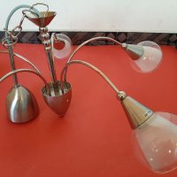 Качествена Лампа Полилей Инокс за Таван с 5 Стъкла/Камбанки , снимка 4 - Лампи за таван - 39177429
