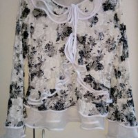 Блуза дантела бяло и черно, снимка 1 - Блузи с дълъг ръкав и пуловери - 42260853