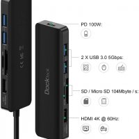 Dockteck USB C хъб, HyperExtended 6-в-1 докинг, 4K 60Hz HDMI, 100W PD, 2хUSB 3.0 , снимка 2 - Други - 35108910