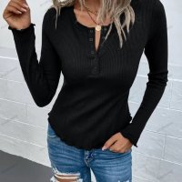 Дамска едноцветна блуза с дълги ръкави с рипсови копчета, 2цвята - 023, снимка 7 - Блузи с дълъг ръкав и пуловери - 40052901