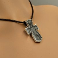Двулицев сребърен кръст с Архангел Михаил и Христос, снимка 5 - Колиета, медальони, синджири - 38218531