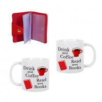 Подаръчен комплект "Drink coffee read books" с чаша и органайзер за документи, снимка 1 - Декорация за дома - 38841312