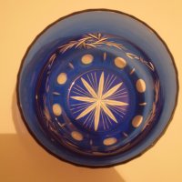  Синя Стара Бохемия Кристално Стъкло Купа, снимка 3 - Антикварни и старинни предмети - 35282724
