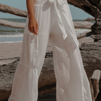 Дамски панталон в бяло, с висока талия и широки крачоли, снимка 10 - Панталони - 44597583