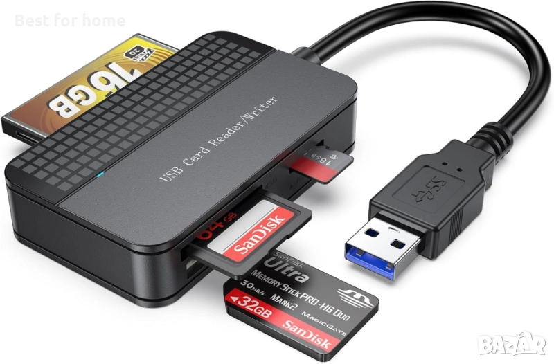 USB 3.0, FEMORO четец за карти с памет 4 в 1, едновременно четене, SD, Micro SD, TF, MS CF, Compact , снимка 1