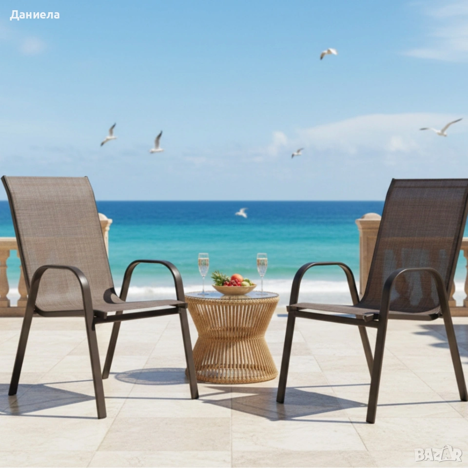 Стифиращи се градински столове от стомана и текстил – комплект 2 броя, снимка 1