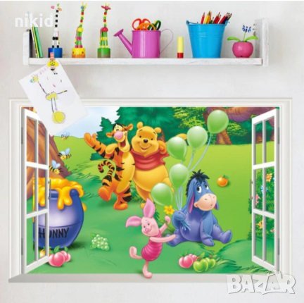 Мечо Пух прозорец стикер постер лепенка за стена и мебел детска стая самозалепващ, снимка 1