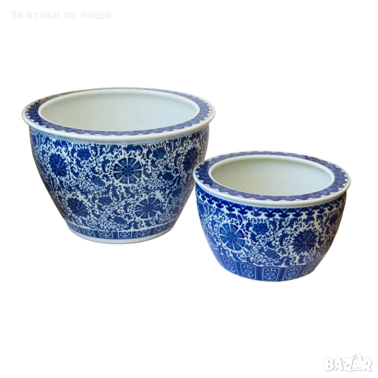 Керамични кашпи с флорални орнаменти, 2 размера Код P1728, снимка 1