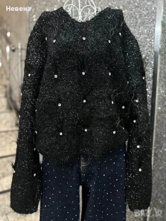 Блуза с камъчета и пера 2 цвята, снимка 1