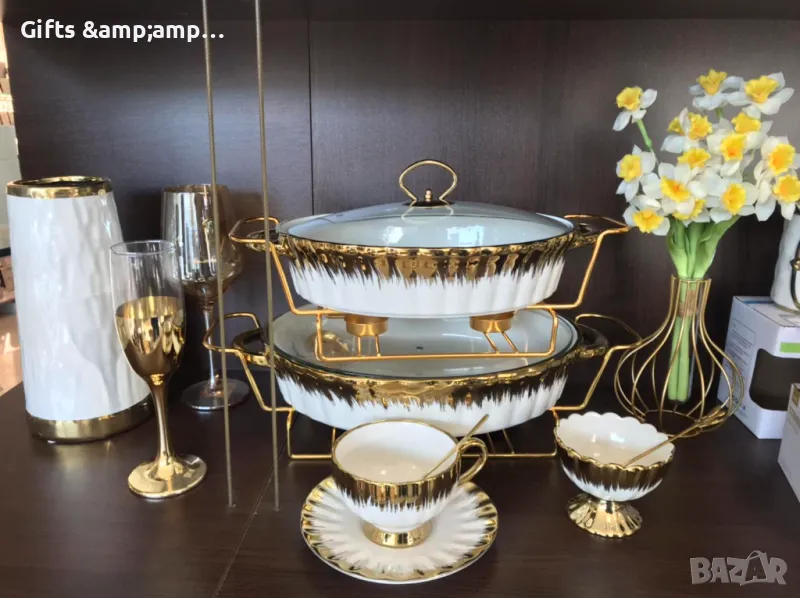 Порцеланов съд за топло сервиране със стъклен капак, снимка 1