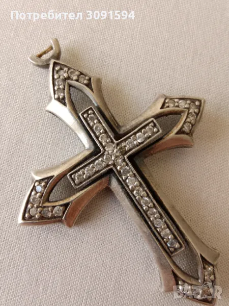 Много красив голям сребърен кръст със циркони проба925, снимка 1