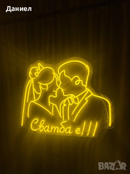 Лед Неон Младоженци 70см на 70см, снимка 1