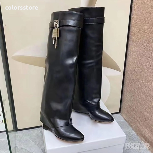 Ботуши на платформа - черна кожа - K-80 , снимка 1