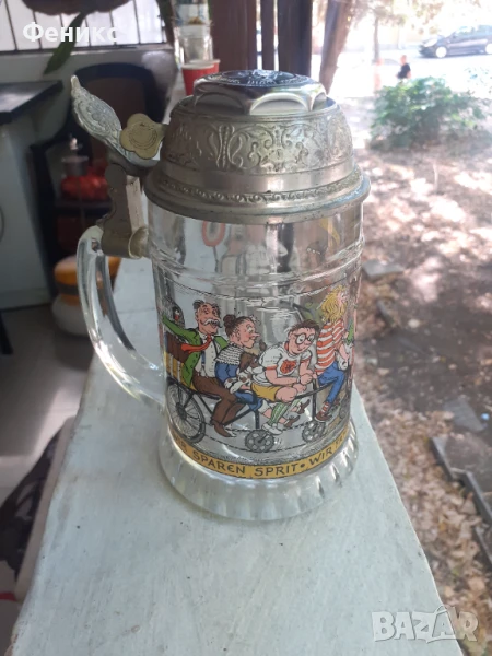 Стара немска халба за бира със звънец, снимка 1