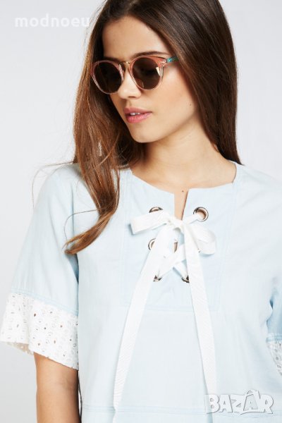 Нова къса блуза в синьо и дантела, снимка 1