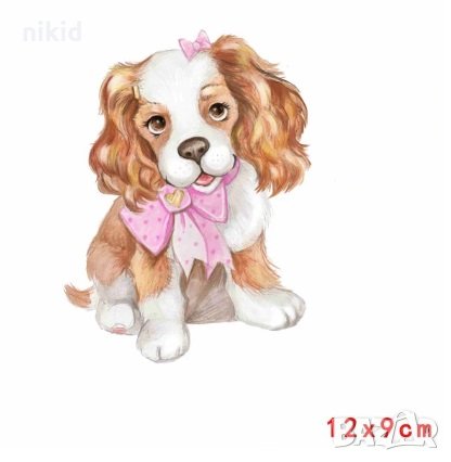 Кокетно кученце с панделка щампа термо апликация картинка за дреха блуза чанта, снимка 1