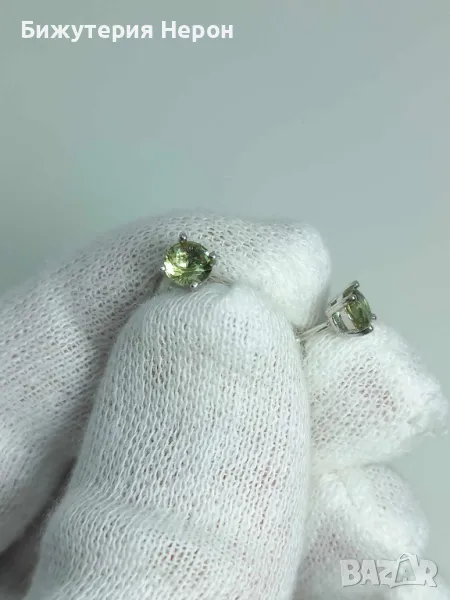 Обеци на щифт със султанити родирани, снимка 1