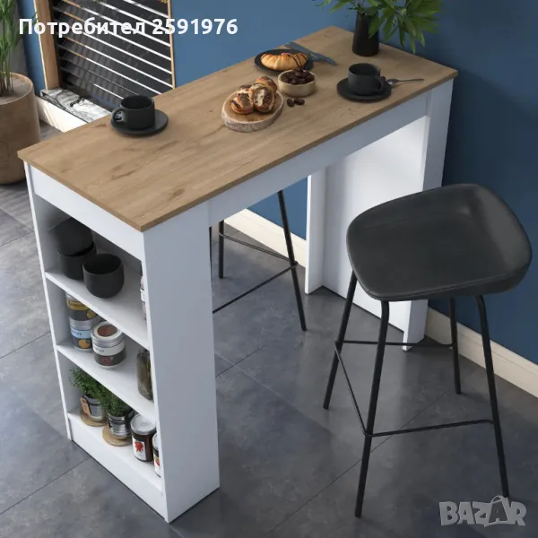 Бар маса Puzzle-home 2345, 3 рафта, Орех - бял, Бърза доставка, снимка 1