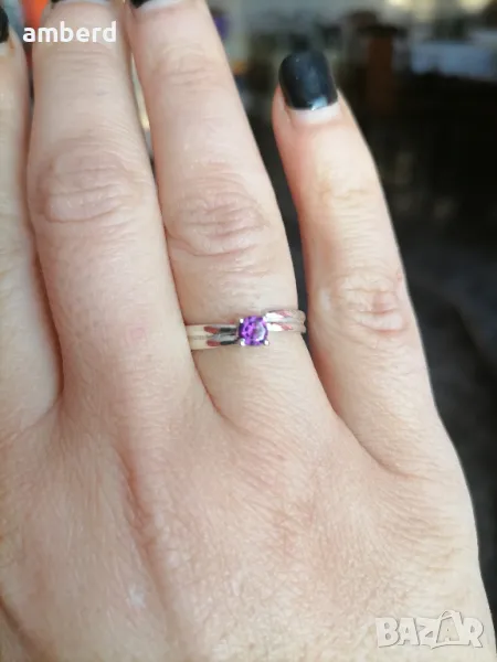 Сребърен пръстен с лилав цирконий - модел PLR020, снимка 1