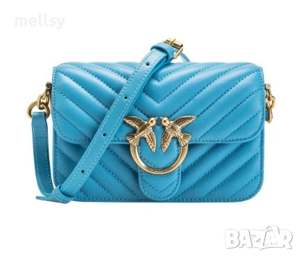 Pinko Чанта за рамо Love Click mini sheep chevron blue естествена кожа, снимка 1