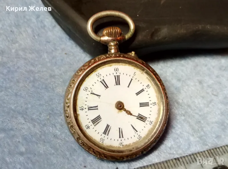 Стар ШВЕЙЦАРСКИ СРЕБЪРЕН ДЖОБЕН ЧАСОВНИК СРЕБРО 800 с ПОЗЛАТЕНА РЕТРО ОРНАМЕНТИКА 48847, снимка 1