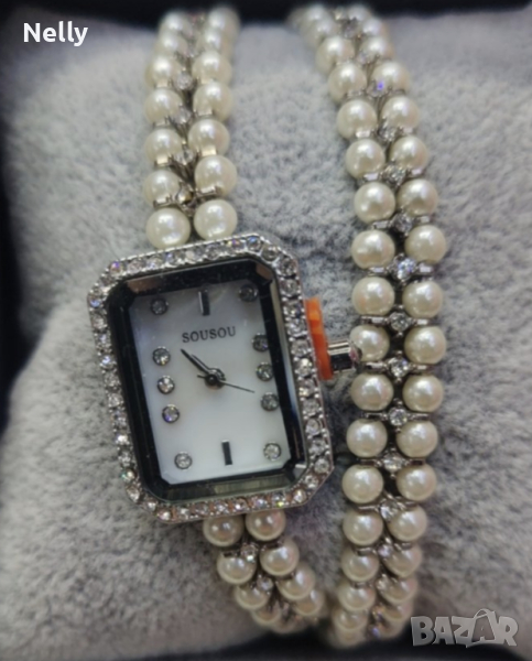Дамски часовник  комплект с гривна бял/сребрист, снимка 1