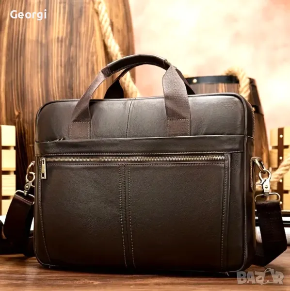 Мъжка кожена бизнес чанта /Функционално-елегантно куфарче за лаптоп 15" Естествена кожа!, снимка 1