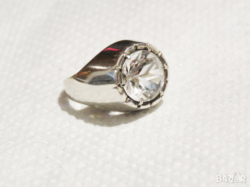 мъжки сребърен пръстен, солиден мъжки пръстен с голям камък - цирконий - стар внос от Щатите ., снимка 1
