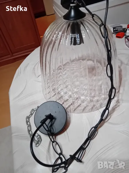 Стъклен полилей с верига, снимка 1