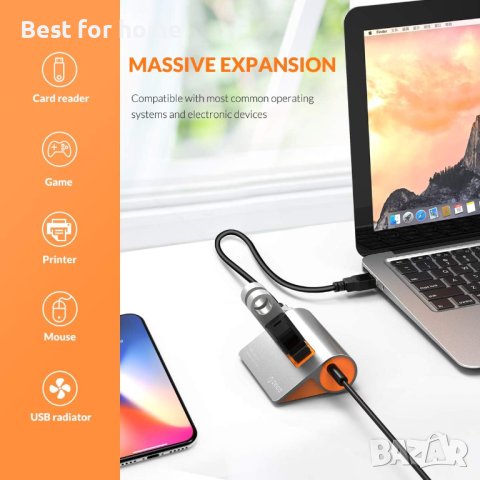 ORICO 4-портов захранван USB 3.1 Gen2 хъб Алуминиев хъб за данни 10 Gbps Super Speed USB сплитер, снимка 5 - Кабели и адаптери - 42429859
