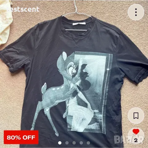 €450 Автентична мъжка тениска Givenchy Bambi Print Monochrome L Large Black